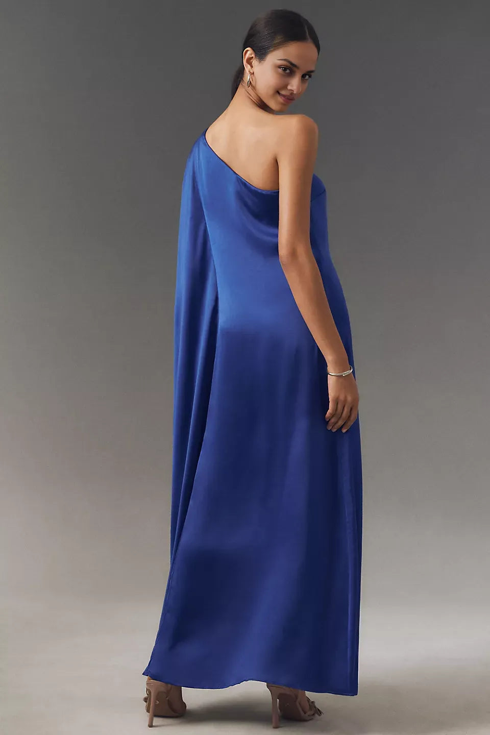 Robe longue en satin à une épaule Weitese, simple, longueur au sol, couleur unie, robe de bal